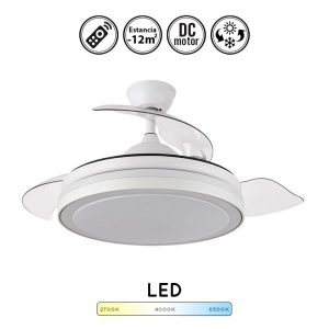 lampara ventilador de techo espartano con aspas retractiles transparentes plegables motor dc silencioso