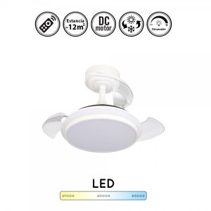 lampara ventilador de techo pequeno antila mini blanco ventilador de techo luz regulable 35w 3000lm aspa retractil motor dc